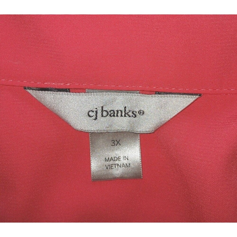 CJ BANKS Womens 3X Polyester Windbreaker Full Zipper 3/4 Sleeve Coral Jacket - Picture 11 of 13